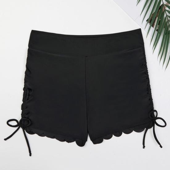 Swimming Trunks with Side Slit Adjustable Drawstring Belt Pleated Solid Color High Waist Swimming Shorts
