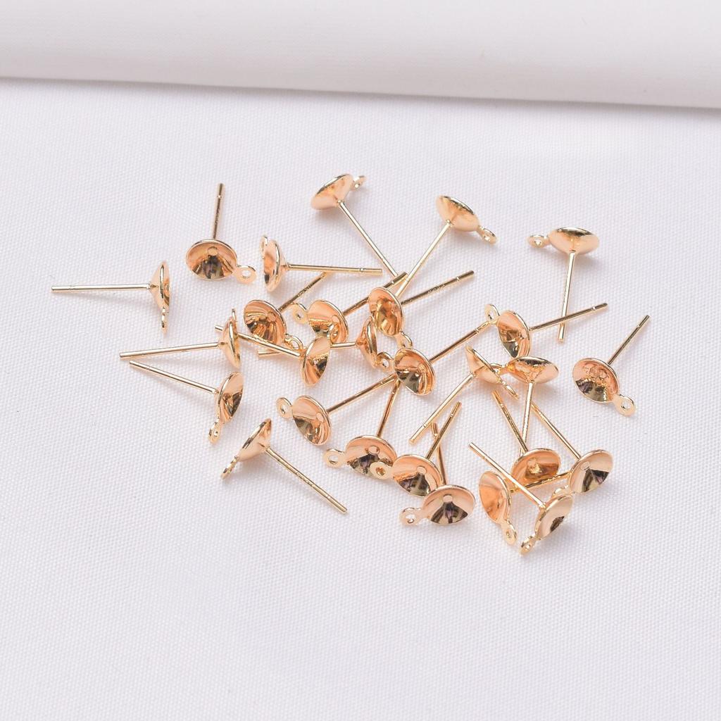 10pcs 14K Bag Gold Bowl Needle with Hanging Pearl Holder Earrings DIY Handmade Earrings Accessories Cross Bowl Needle with Hanging