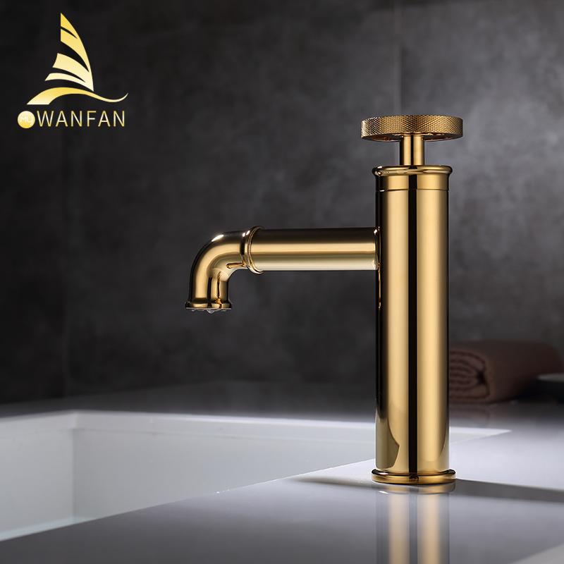 Brass Single Handle Single Hole Gold Fashion Wash Basin Sink Faucet Hot and Cold Bathroom Faucet Deck-mounted Faucet WF-20A01K