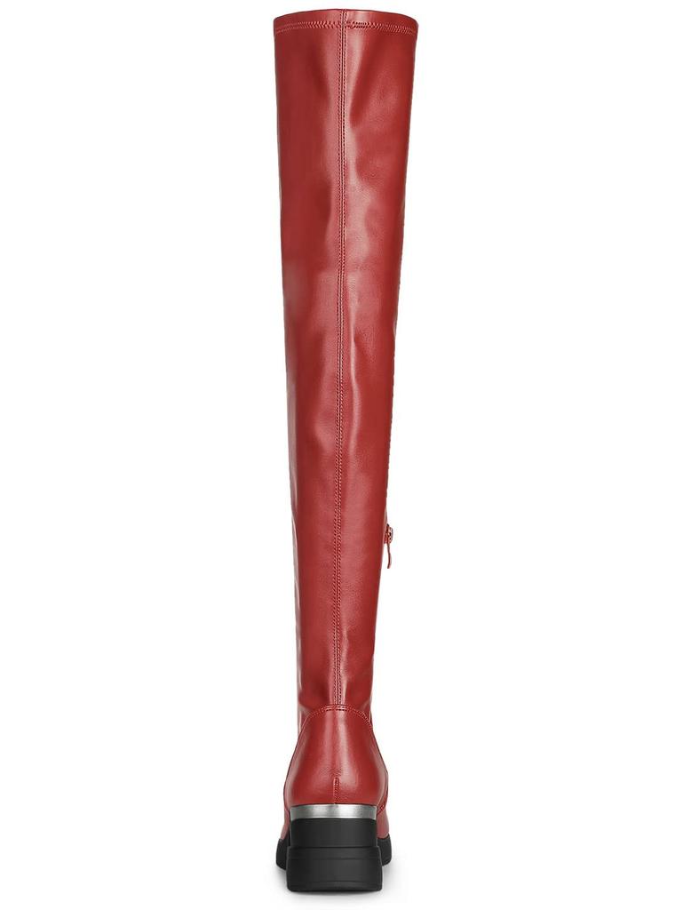 Allegra K Women's Platform Wedge Heel Knee-High Boots, Red, Size 26.5cm