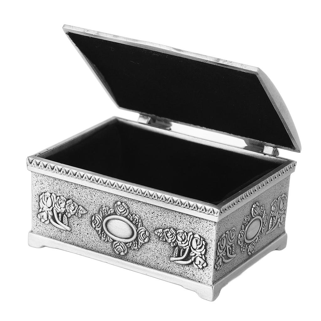 Vintage Jewelry Box Hand Carved Pattern Metal Small Antique Jewelry Organizer for Rings Earrings