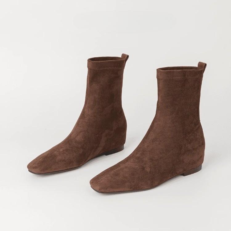 Замшевые женские высокие сапоги с квадратным носком и низким каблуком, модная зимняя обувь, тренд зимы 2025 года, удобные челси для ходьбы, дизайнерские Botas Mujer