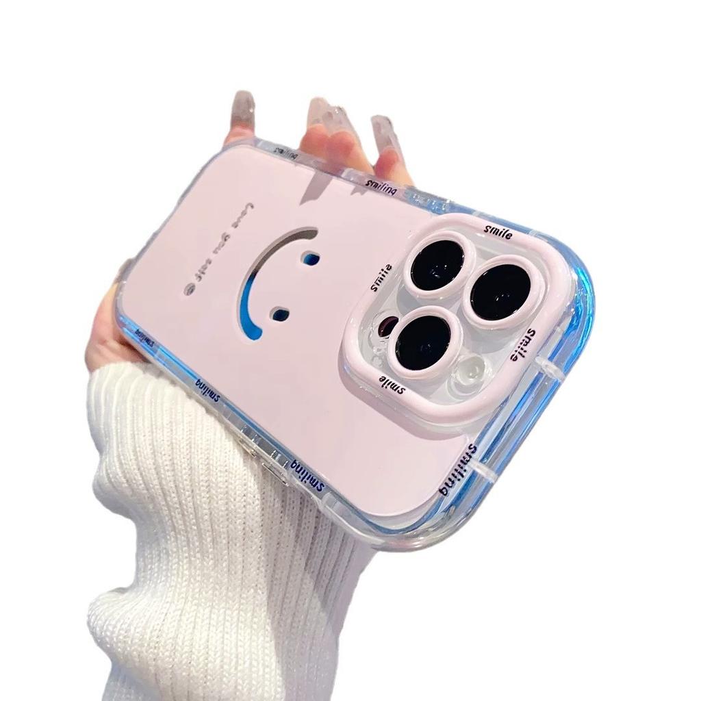 Mirror Cream Shell Suitable for Apple 16promax Mobile Phone Case Painted Smiling Face IPhone14 13 Anti Fall 15 11