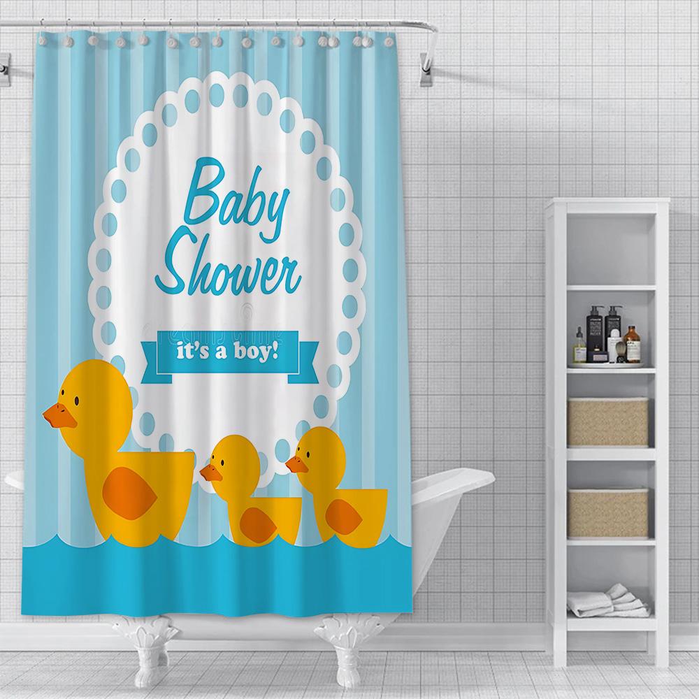 Little Yellow Duck Cute Animal Shower Curtain Waterproof Polyester Fabric Paint Bath Curtain Home Bathroom Decor Curtain Hook