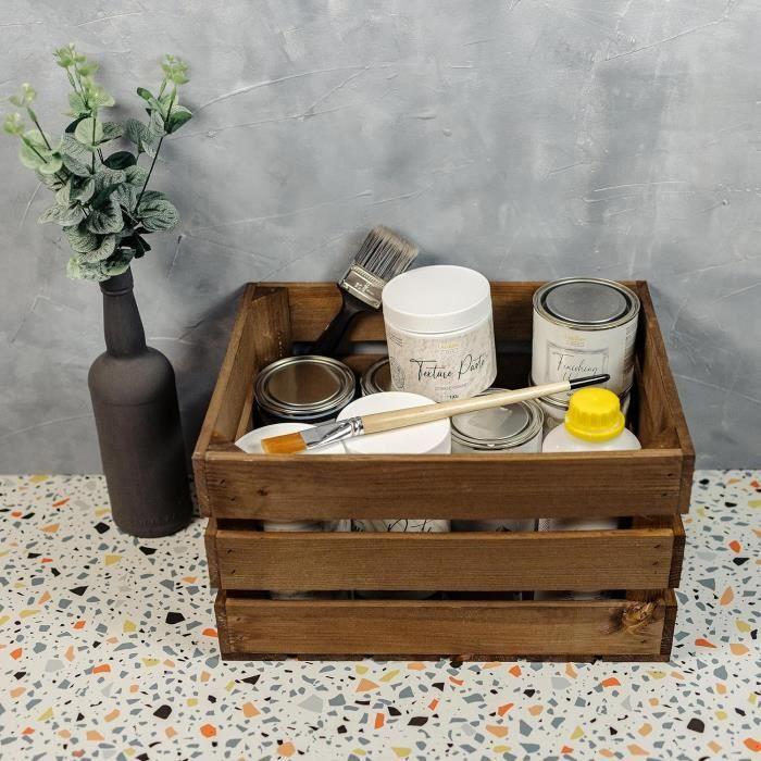 Boîte de rangement - CREATIVE DECO - Caisse en Bois Marron - 40 x 30 x 23 cm - Vintage - Cagette en Bois