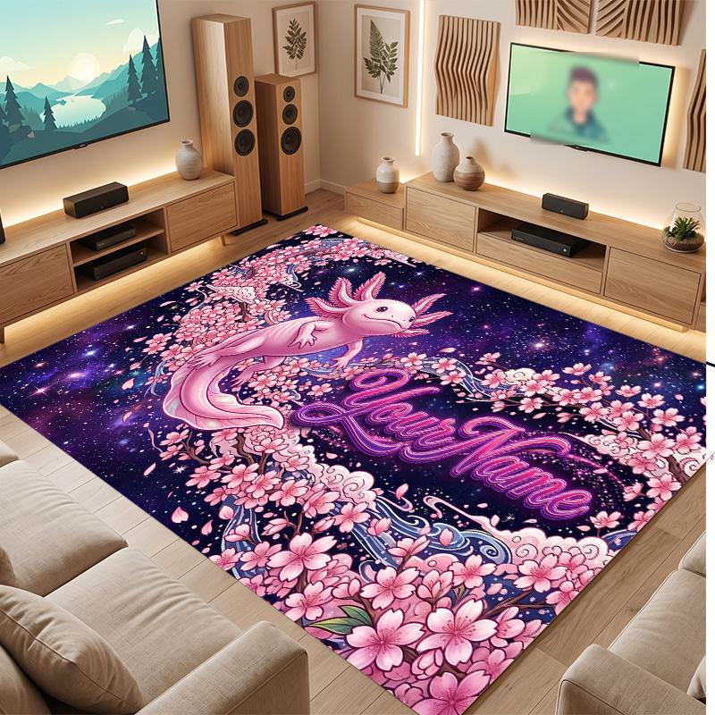 Axolotl Theme Soft Crystal Velvet Rug Custom Name & Text Print Non Slip Floor Rug for Bedroom Living Room