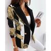 Women's Slim Blazer Double Breasted Printed Woolen Jacket Turndown Collar Long Sleeves Casual Workwear Commute Autumn