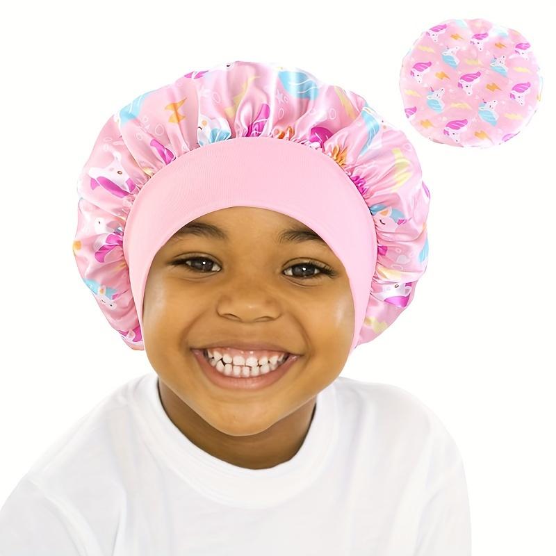 Unicorn Cartoon Printed Satin Sleep Cap for Kids, Soft Silky Bonnet Hair Protection Hat for Toddlers & Babies, Girls' Nightwear Accessory