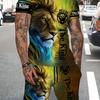 Lion 3d Pattern, Mens 2 Piece Outfits, Short Sleeve Comfy T-shirt And Casual Shorts Set For Summer, Men's Clothing
