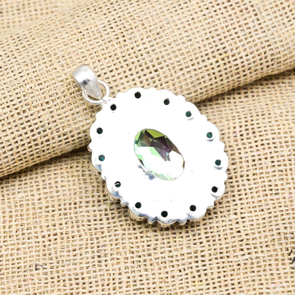 Mystic, Blue Topaz Gemstone 925 Solid Sterling Silver Jewelry Pendant For Wedding Gift