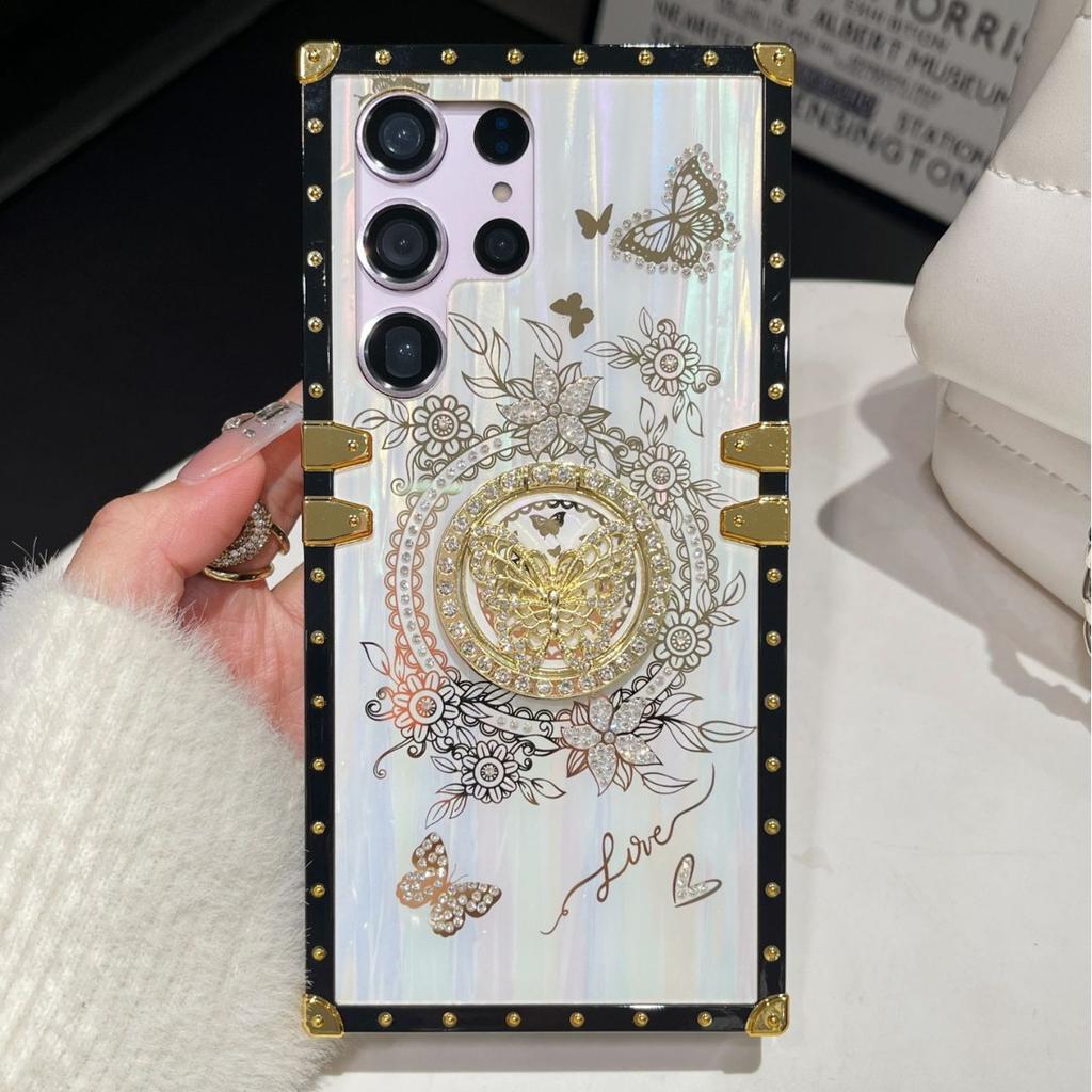 Подходит для Samsung S24 Ultra Чехол Dream Aurora Butterfly S23Plus Чехол-подставка с бриллиантами и стразами