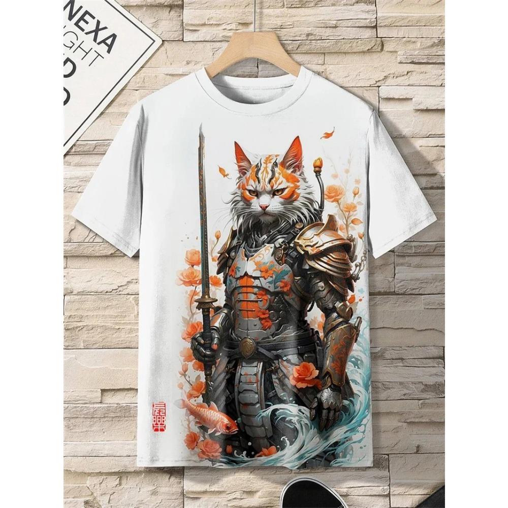 Японские футболки с графикой укиё-э для мужчин, модные трендовые летние футболки с коротким рукавом и 3D-принтом, крутая уличная одежда, топы в стиле Харадзюку