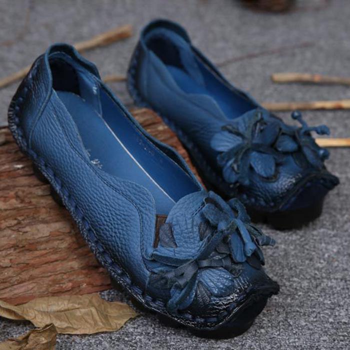 Женские мягкие туфли из натуральной кожи на плоской подошве. Ручная работа