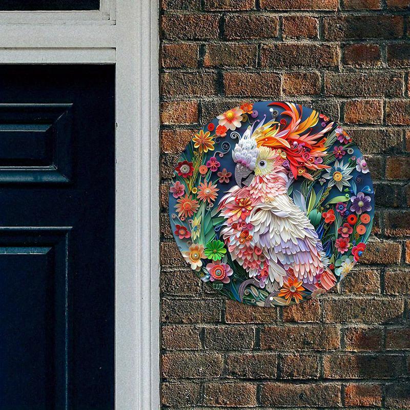 Wooden Art Sign, Flat Bird and Floral Wreath, Weather-Resistant, Pre-drilled Dormitory and Home Decor, Pet Bird Theme
