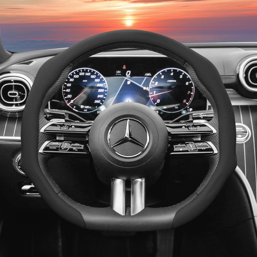 Подходит для Mercedes-Benz, Чехол на руль из перфорированной кожи, Нескользящий, Впитывающий пот, Дышащий, Интегрированный защитный чехол V g S a E C Cla