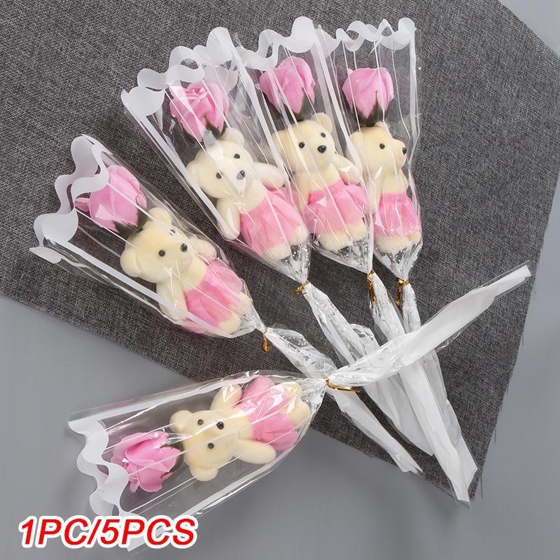 1/5pcs Artificial Rose Flowers Cartoon Scented Flower Soap Roses Mother's Day Bear Soap Bouquet Wedding Home Decorations
