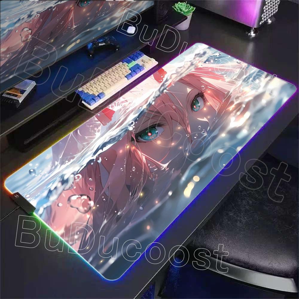 Non-slip RGB Mouse Pad Gamer 900x400 Desk Mat Zero Two Girl Accesorios Gaming Mousepad Kawaii Computer Desk Table Games Office