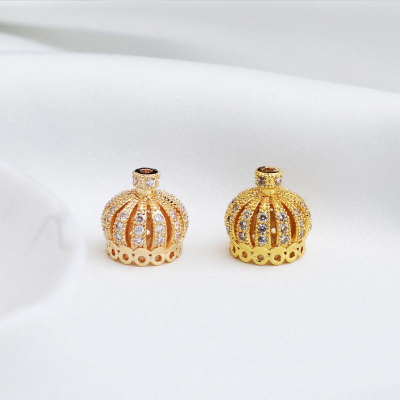 Медно-позолоченный кулон-корона с цирконами 14K золота для DIY-аксессуаров: Винтажная заколка для волос, серьги, кисточка, шляпа