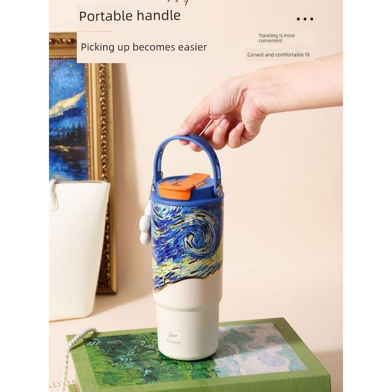 Jiaoxia Oil Painting Series Large Capacity Insulated Cup Cute Healing Fruit Tea Cup Ice Cup Simple Portable Unisex Car Cup