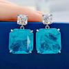 Wong Rain 100% 925 Sterling Silver Emerald Paraiba Asscher Cut High Carbon Diamonds Gemstone Drop Dangle Earrings Fine Jewelry