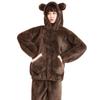 Thickened Warm Flannel Fall and Winter Women Cartoon Plush Hooded Bear Sleepwear Loungewear Two-Piece Solid Nightwear Homewear