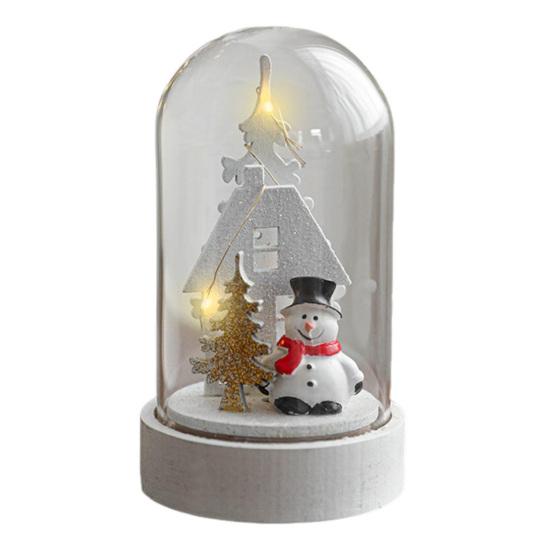 Christmas Figures In Glass Dome Tabletop Decoration LED Light Up Christmas Cloche Ornaments for Indoor Home Tabletop Decor