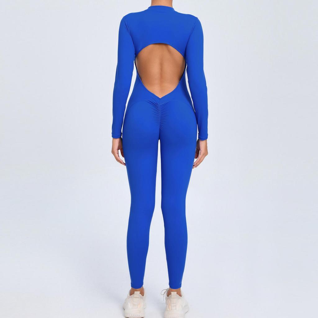 European & American Zipper Long Sleeve Yoga Jumpsuit - Women's Nude Feeling Fitness Bodysuit