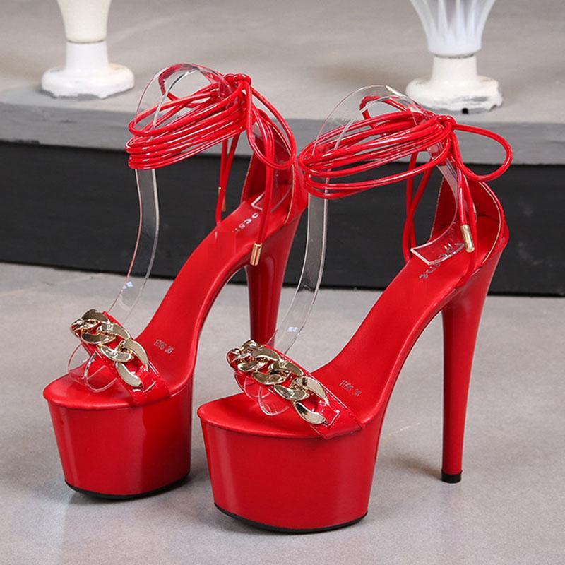 Сексуальные очень высокие сандалии на высоком каблуке-шпильке, женская летняя женская обувь, сандалии серии 1986 года, каблук 17 см, платформа 7 см, LFD