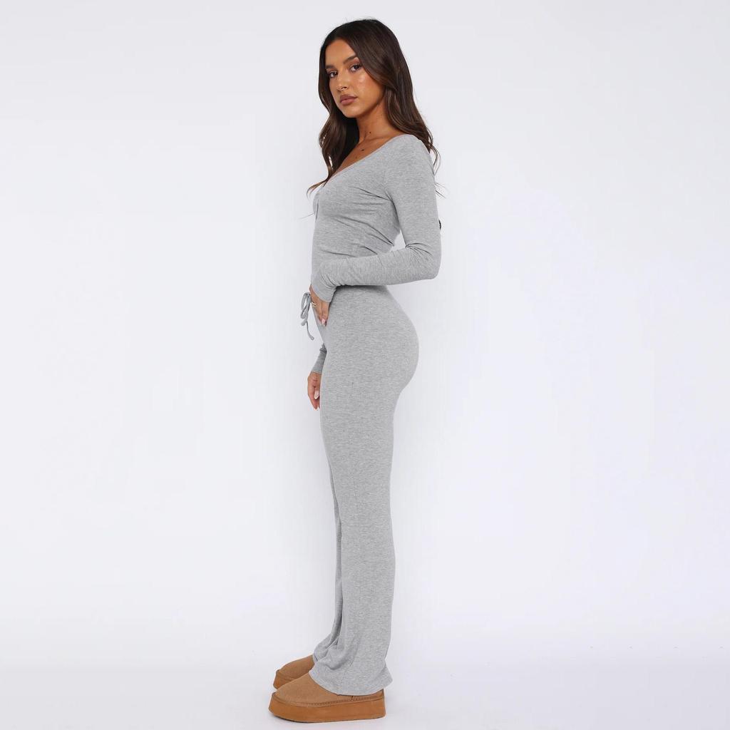 Женский однотонный костюм с длинным рукавом и V-образным вырезом, свободный топ, широкие короткие брюки, осень-зима