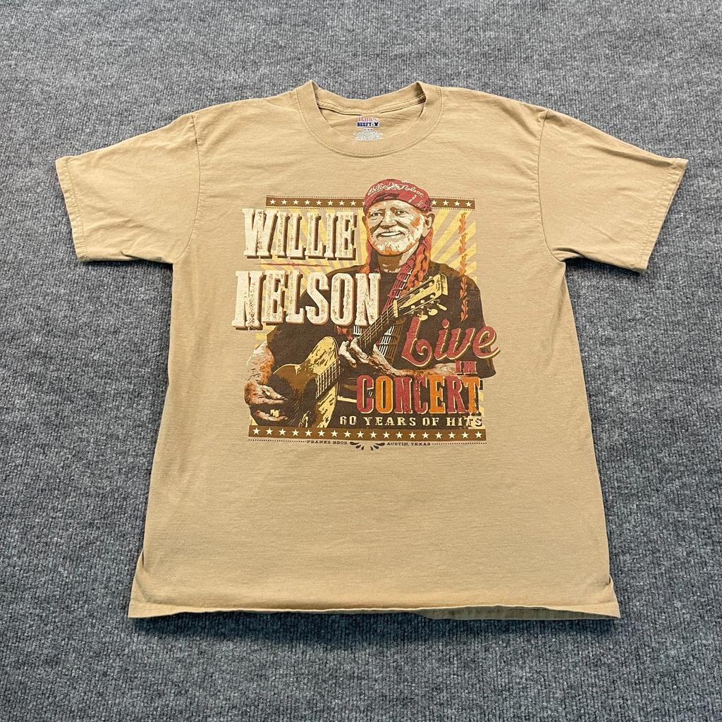 Футболка Hanes Willie-Nelson Live-in Concert Размер M 19x26 Бежевый 60 Лет Хитов