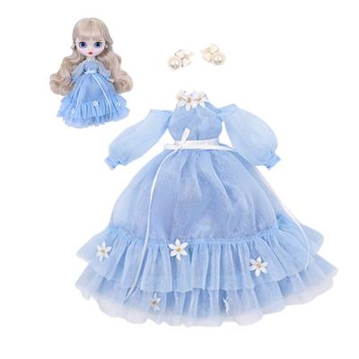 Rakulifey Наряд для Blythe, Платье с Серьгами, Наряд для Neo Blythe, Синий, Совместим с куклами Obitsu 24, Комплект из 2 предметов
