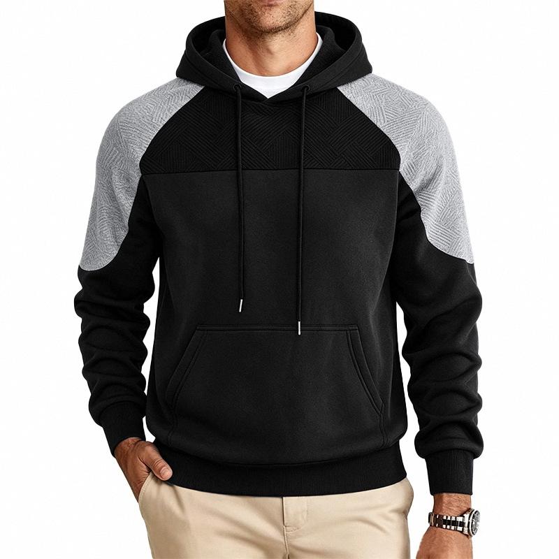 Men S Loose Color Block Long Sleeve Hooded Sweatshirt For Casual Wear