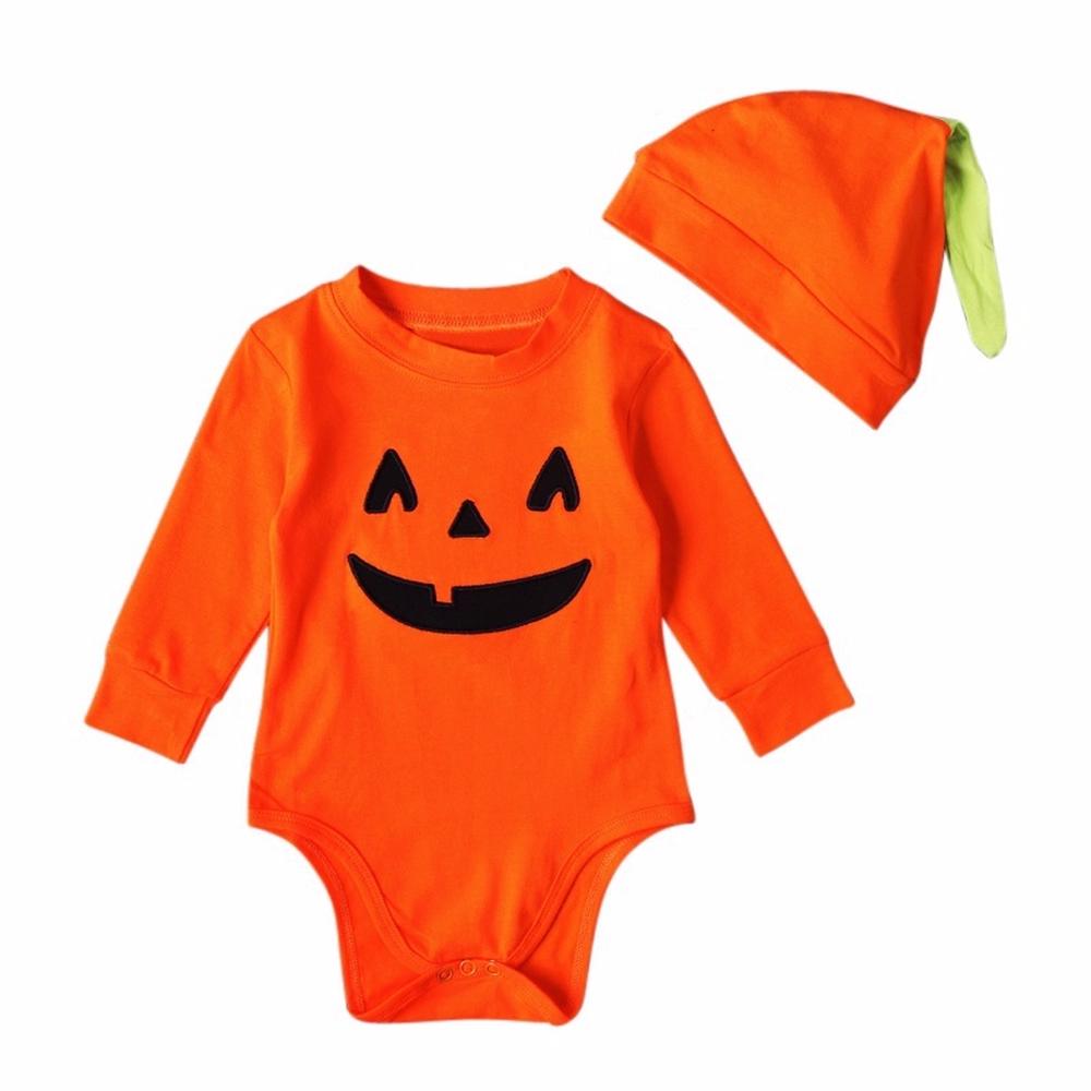 Cute Halloween Pumpkin Infant Baby Romper and Beanie