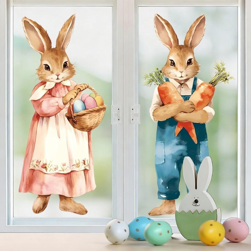 Cartoon Easter Egg Window Decals Creative Easter Bunny Static Cling Decal  Party Supplies