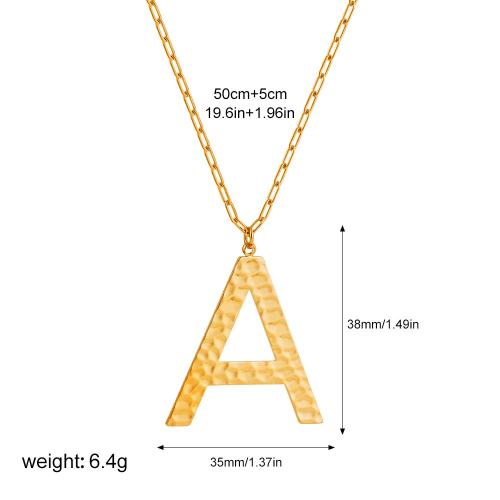 Stainless Steel Oversize Letter Pendant Necklace Gold Color Plated Hammered Texture Alphabet Initial Charm Jewelry for Women