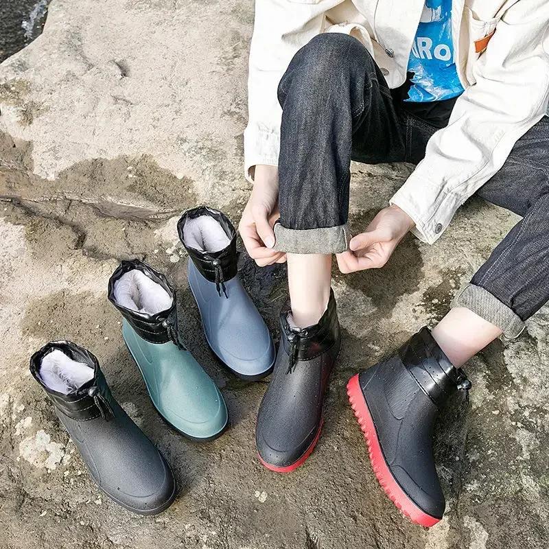 Мужские туфли из резины до щиколотки, короткие, из ПВХ, для шеф-повара, для кухни, низкие, резиновые сапоги для мужчин, подростков, износостойкие, водонепроницаемые, удобные, для взрослых