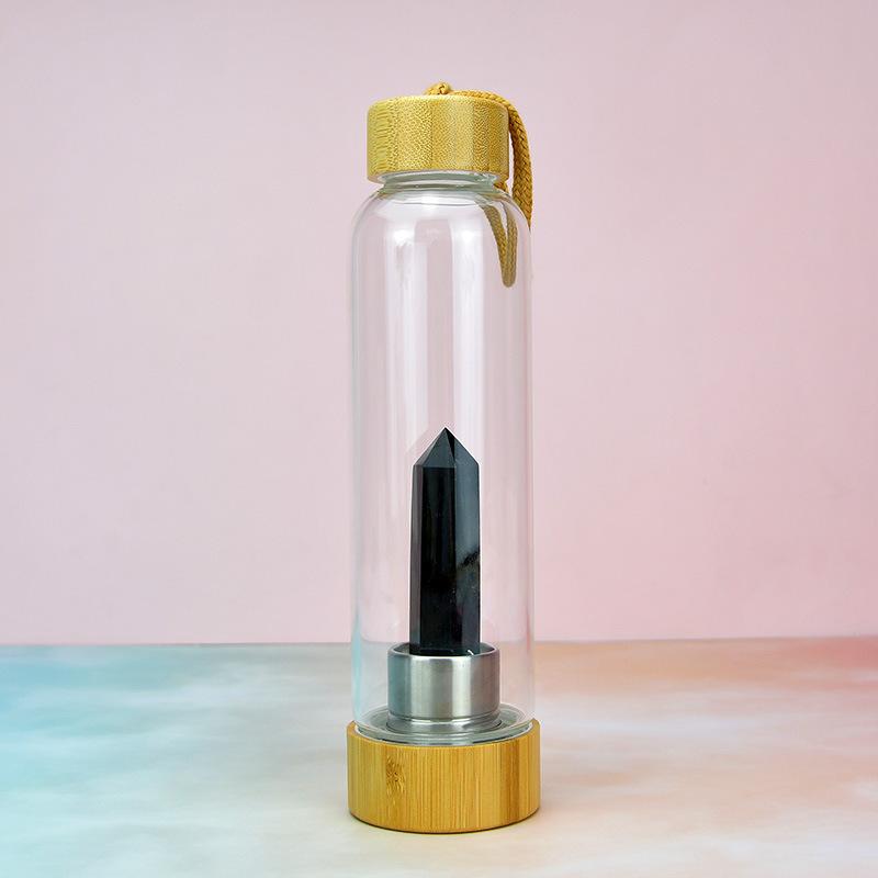 Стеклянный стакан для воды Энергетический столб из кристаллов Бамбуковая крышка Набор натуральных кристаллов Стеклянный стакан