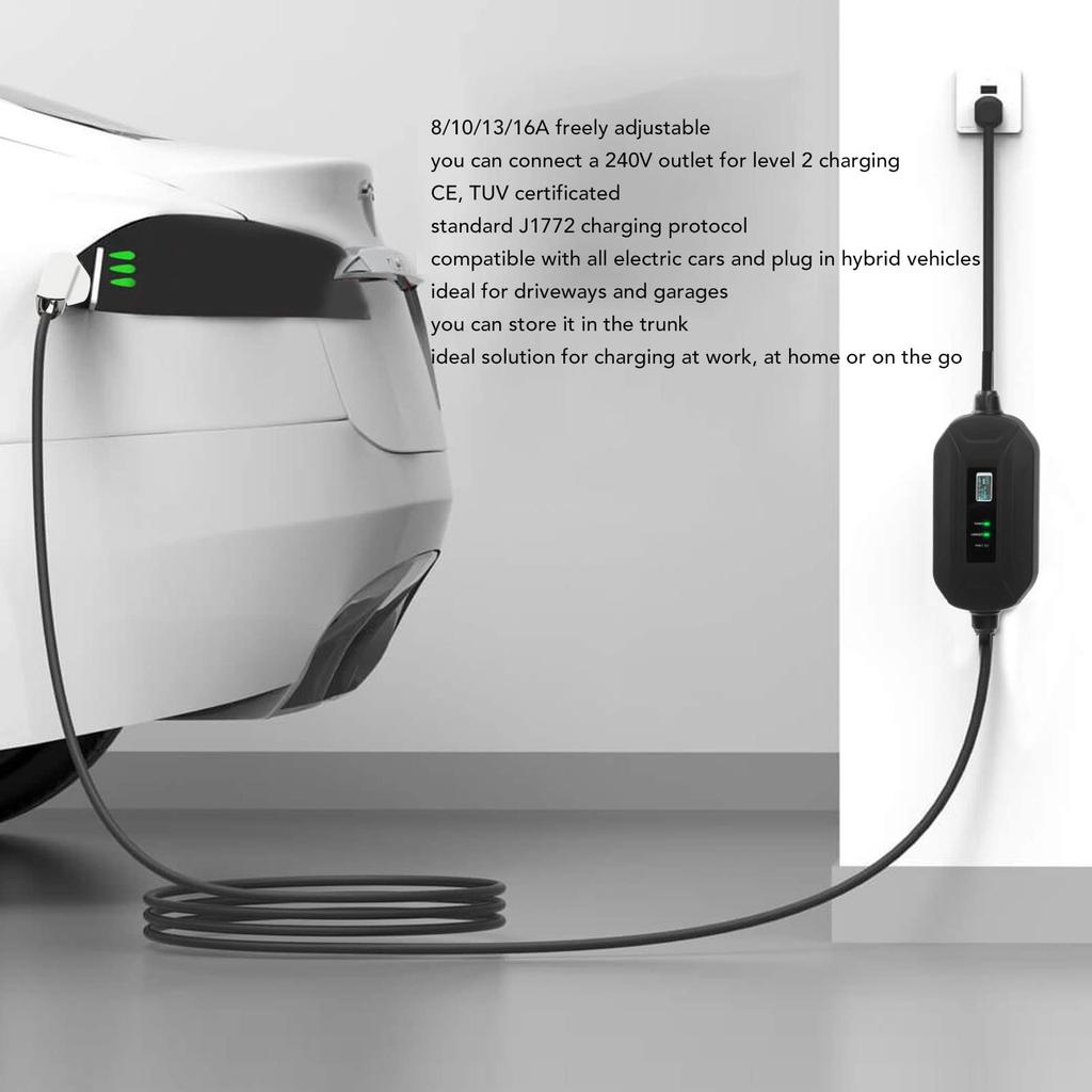 Зарядное устройство для электромобиля EV, регулируемое для дома и автомобиля, включает кабель для быстрой зарядки SAE J 1772, 100-240 В, 16 А, ток, 50/60 Гц, зарядка,