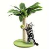 Green Leaves Cat Scratching Post, Stylish Coconut Tree Design with Hanging Plush Toy Balls and Sisal Rope, Stable Cat Climbing Toy