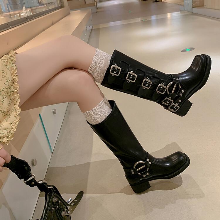 Ботинки на платформе Combat Boots Zip Chuny Heel Buckle Vintage Fashion Casual Luxury Designer Western Mid Calf Boots Shoes Woman