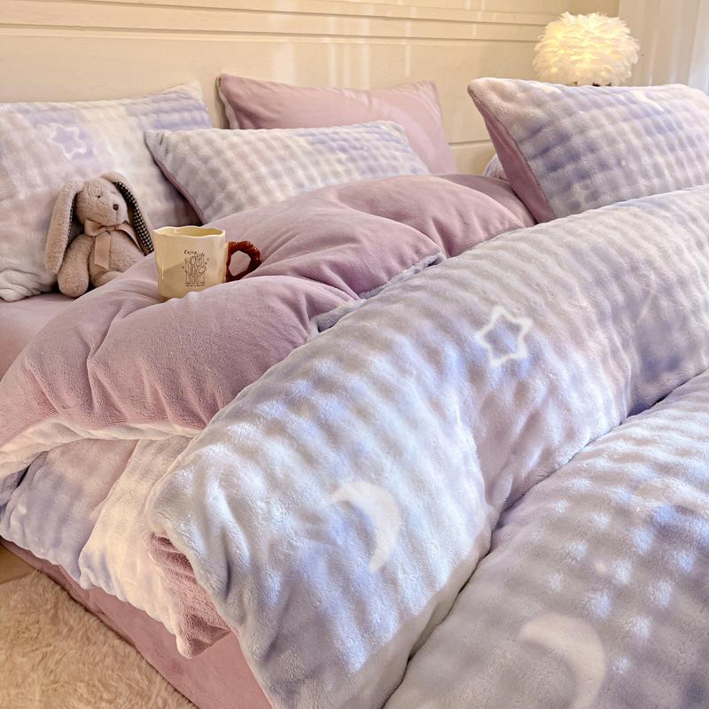 Однотонный молочный флис, четырехсекционный пододеяльник, флисовая утолщенная двухсторонняя простыня