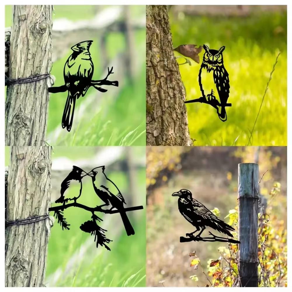 Великолепное металлическое украшение для двора в виде птичьего дерева. Металлические вороны и совы добавляют очарования. Стальные садовые скульптуры. Украсьте свой двор.