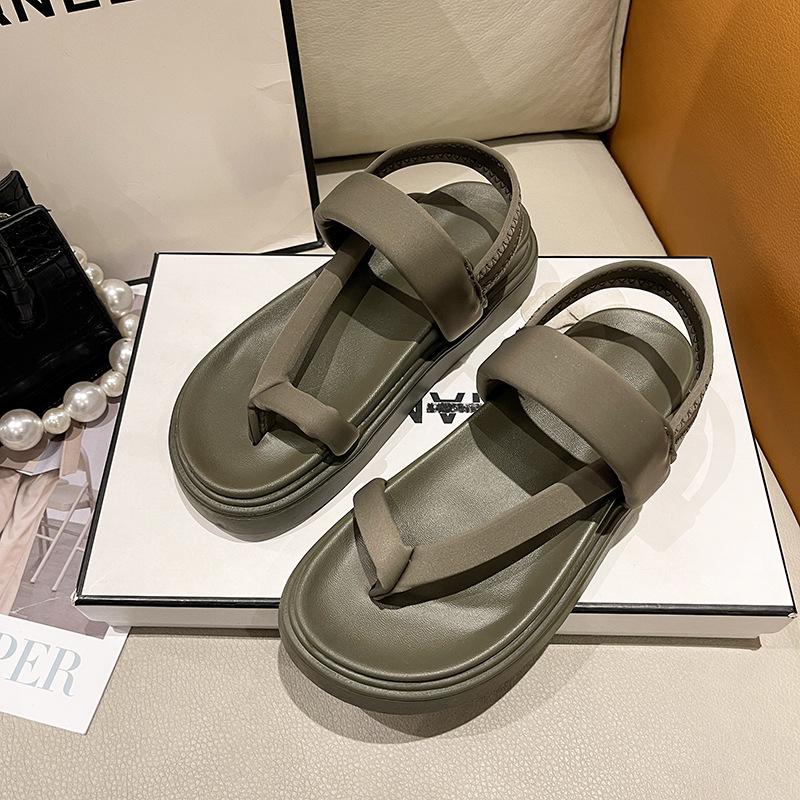 Интернет-знаменитость римские сандалии женские 2025 лето толстая подошва обувь-маффины мягкая кожа носок елочка повседневная женская обувь