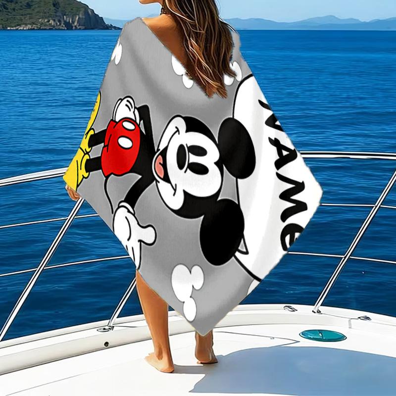 1pc Mickey1 Beach Towel with Custom Name, Beach/Swimming/Bath/Picnic/Camping Towel, Suitable for Seaside Beaches