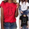 Women Girls Plus Size Cat Print Tees Shirt Short Sleeve Casual Blouse Tops