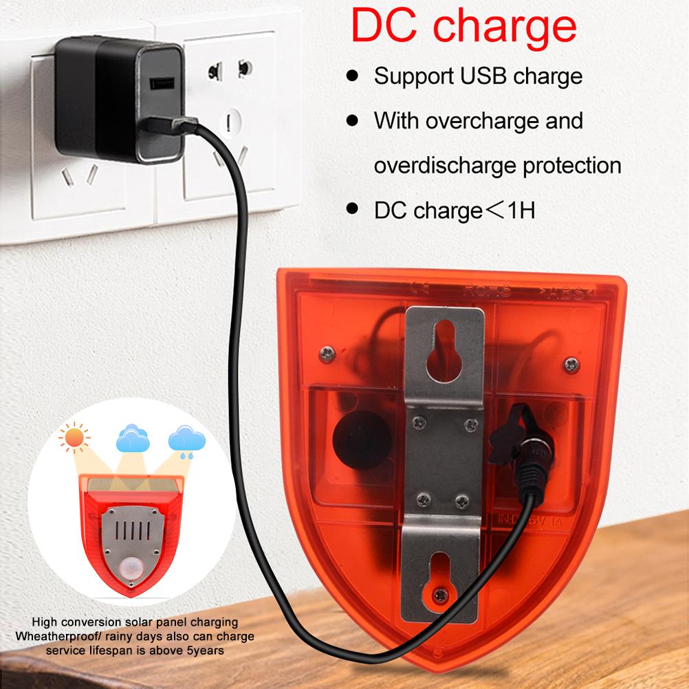 Solar Sound and Light Alarm Motion Sensor 110DB Sound Alert LED Flash Warning Strobe Security Alarm System for House