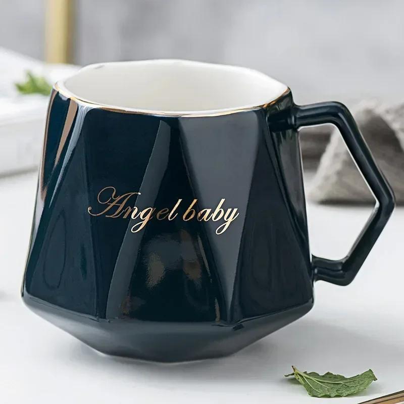 Nordic Personalized Ceramic Mug Diamond Shape Geometric Coffee Cup with Handle Breakfast Oatmeal Milk Cups Home Office Drinkware