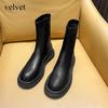 Зимние женские ботинки Новые осенне-зимние короткие ботинки Кожаные стройнящие туфли На толстой подошве Эластичные ботинки Стройнящие кожаные туфли Женские