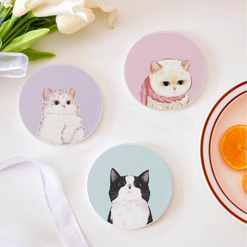 1/2 шт. быстросохнущий жесткий коврик для напитков с рисунком, коврик для чашки чая, антиожоговый коврик для декора стола, коврик для чашки с котом, декор для посуды 10 см