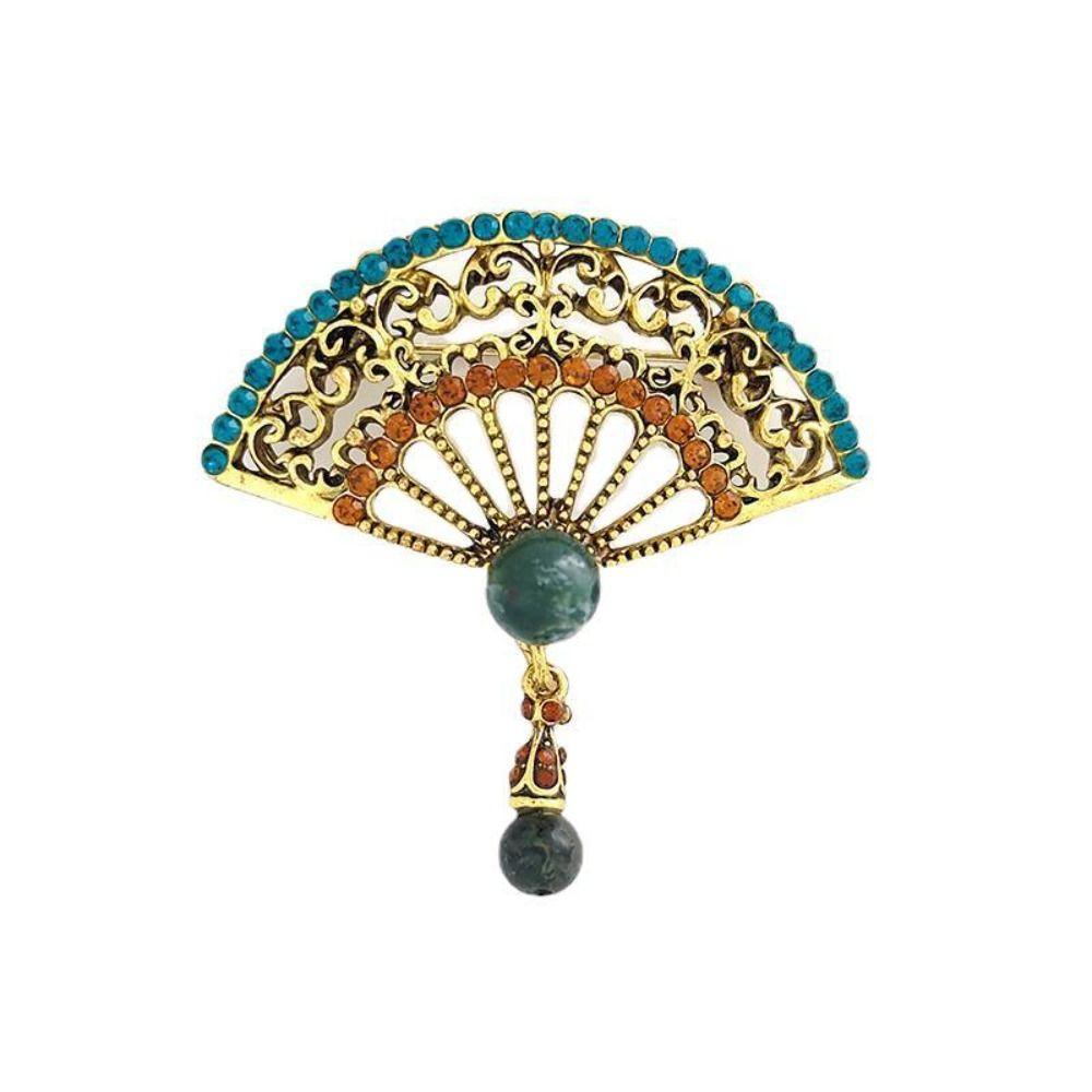 Oil Rhinestone Jewelry Accessories Women Brooch Chinese Style Collar Pin Enamel Fan Brooches